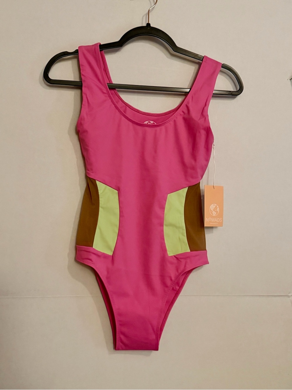 🌼Nomad Bright Pink One-Piece with Brown Mesh Midsection